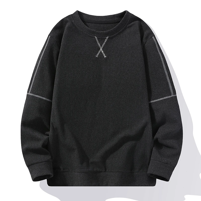 New Men's 2024 Autumn and Winter Pullover Round Neck Patchwork Solid Color Loose Warm Versatile Casual Long Sleeved Hoodie