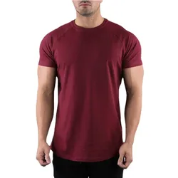 Men's Cotton Breathable Fitness Short Sleeve T - Shirt - Summer Tight Tee - XXL (Burgundy)