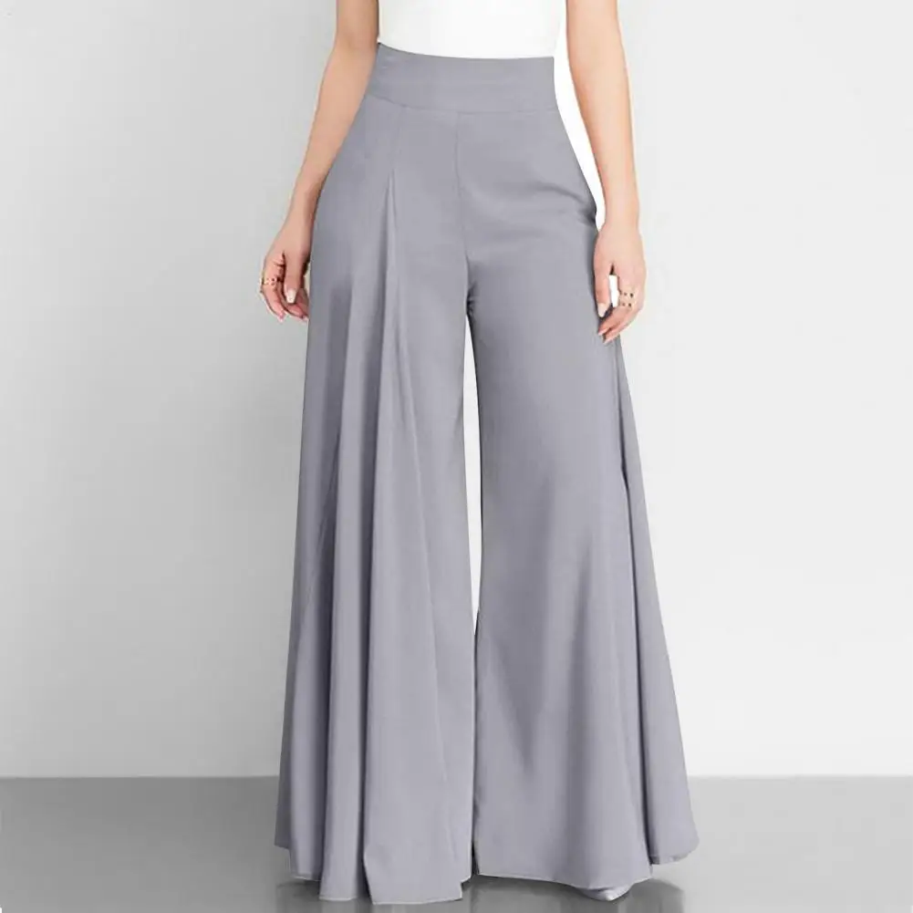 

Lightweight Loose-fit Trousers Loose Pants High Waist Wide Leg Culottes Solid Color Zipper Closure Pants for Women Dance