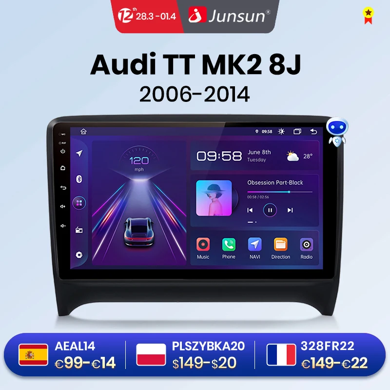 Junsun V1 Pro 8G + 128G для Audi TT MK2 8J 2006 - 2014 Автомагнитола видеопроигрыватели CarPlay Android Авто