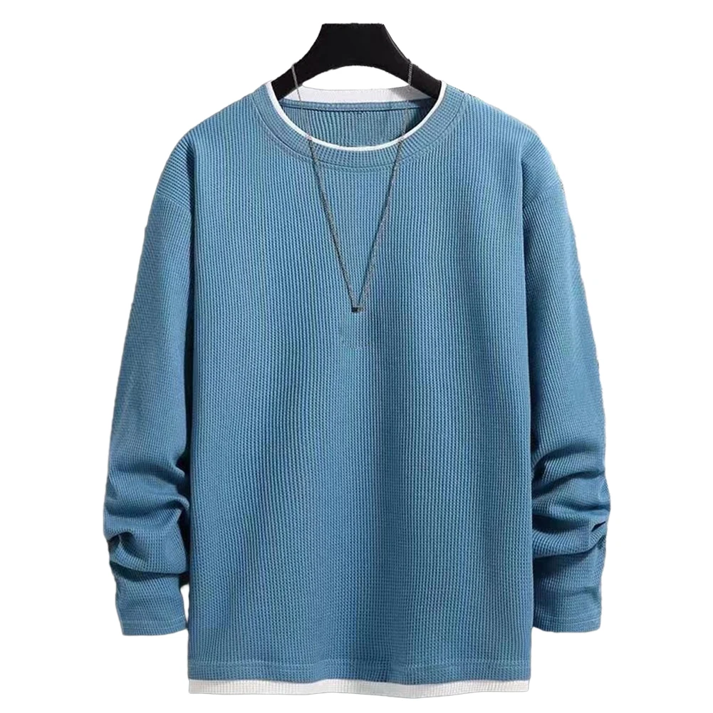 

Fashion Men's Round Neck Solid Fake-two Pieces Street Long Sleeve Autumn T-shirt Sports Athletic Pullover Blouse Tops For Man