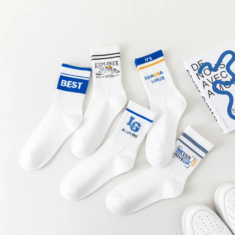 5 Pairs 2022 Socks Men's Mid Tube INS Trend Autumn White Original Sweat-Wicking Deodorant Men's Sports Cotton SOCKS