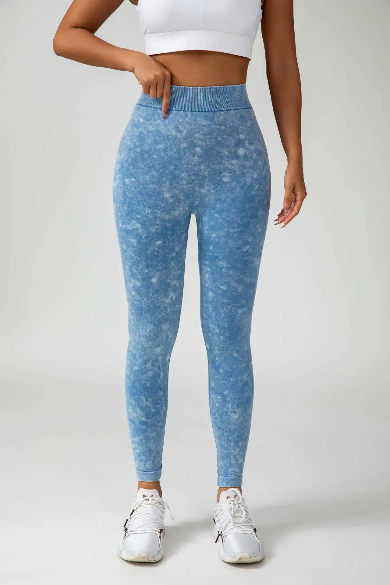 Women BUM Low V-Back Scrunch Butt Leggings Acid Wash Denim Blue Women High Stretch Sports Yoga Pants Gym Cycling leggings