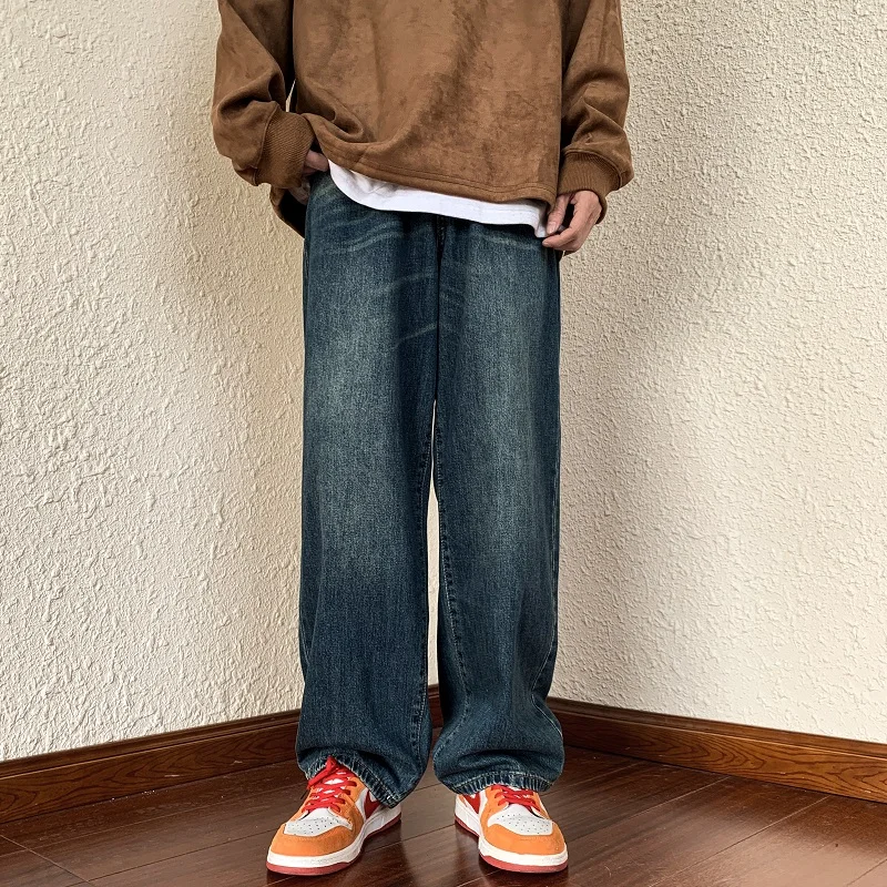 

2023 Spring Autumn Trousers Vintage Washed Baggy Jeans for Men Wide Leg Pants High Quality Casual Loose Comfortable Denim B31