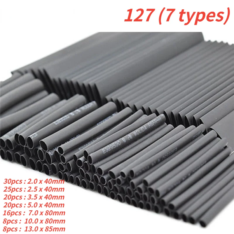 Heat Shrink Tubing 127pcs/lot 2:1 Thermoresistant Black Shrink Wrapping Wire Cable Polyolefin