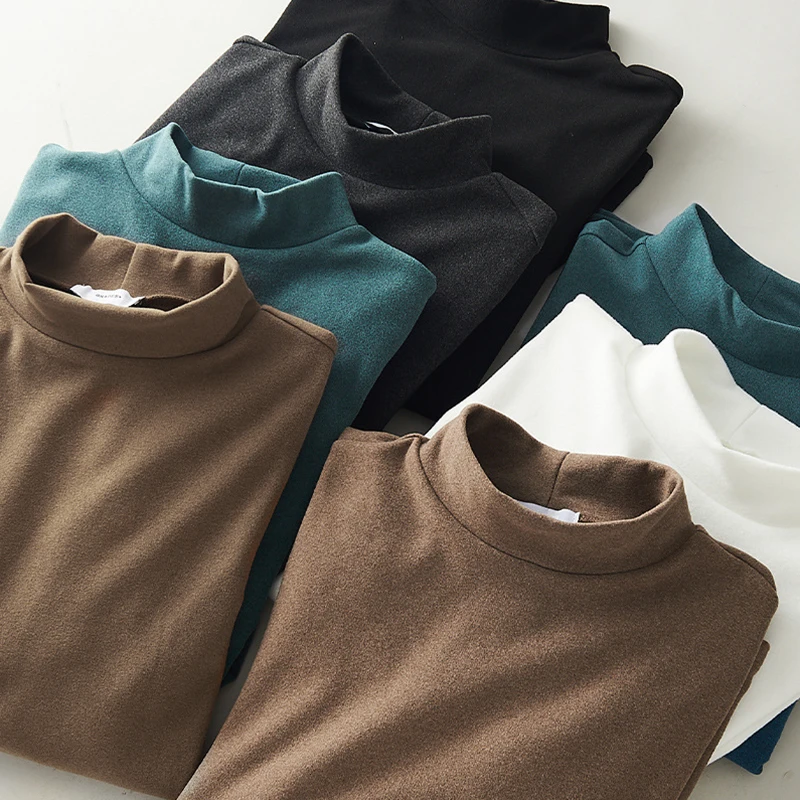 

Autumn Winter Men's Tops Long Sleeve Turtleneck T Shirt Thermal Underwear Soft Thin Fleece Elastic Men Basic Bottoming Shirt