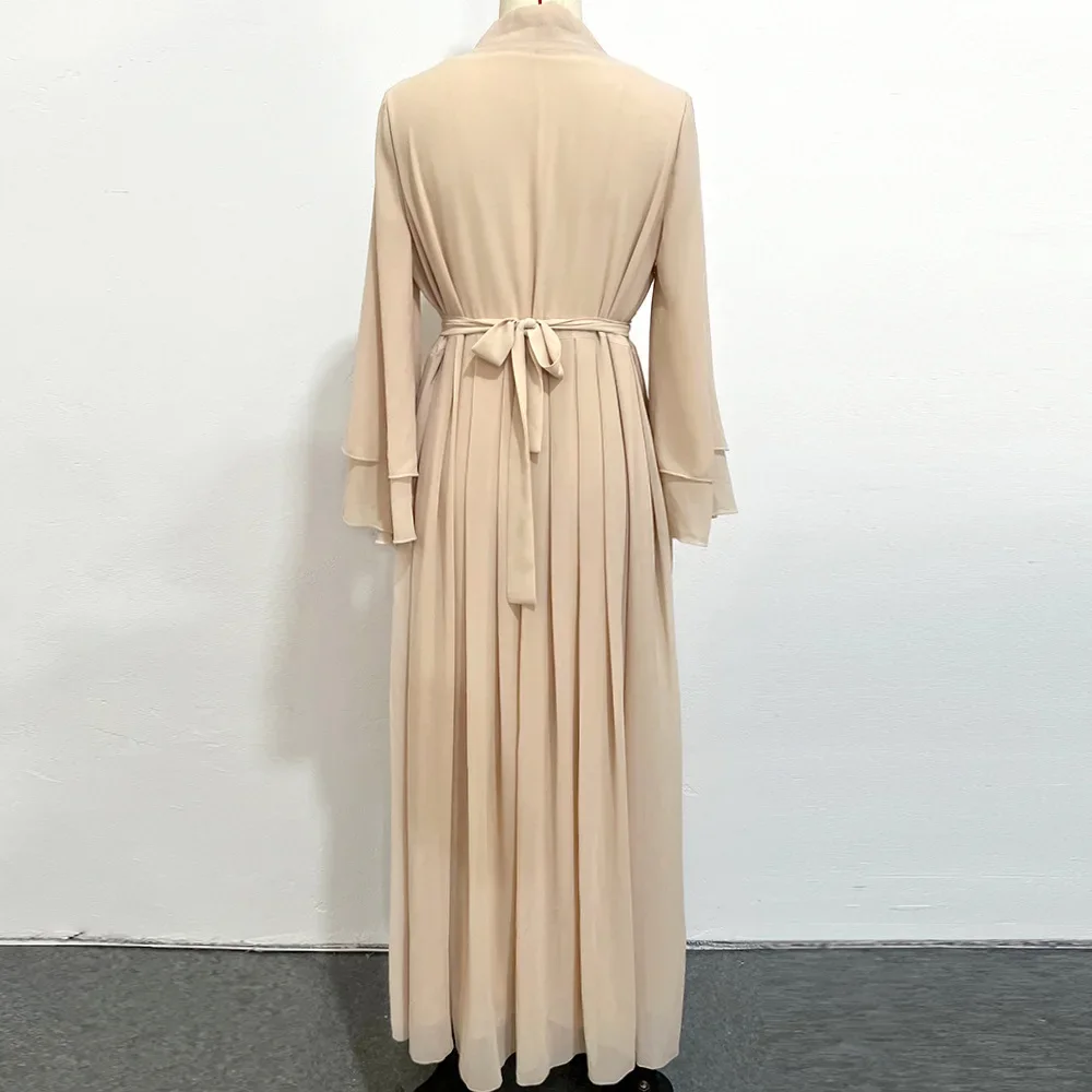 2025 New Chiffon Open Abayas for Women Dubai Turkey Kaftan Diamonds Belted Jalabiya Muslim Dress Islamic Clothing Arabic Robe 6