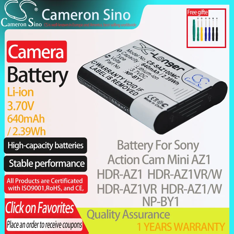 Batteria Cameronsino Per Sony Action Cam Mini Az1 Hdr-Az1Vr/W Hdr-Az1/W Hdr-Az1Vr Per Sony Np-By1 Batterie Per Fotocamere Digitali 3.70V