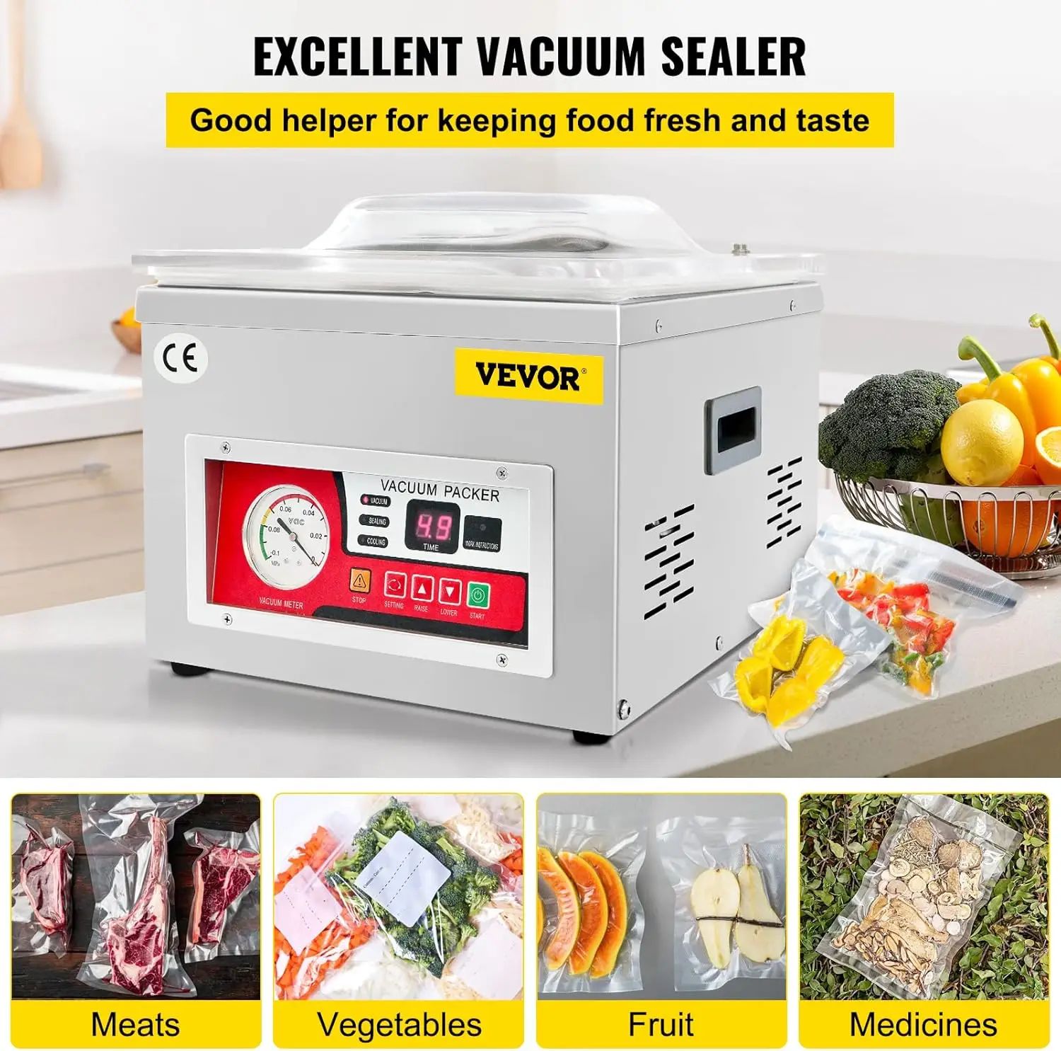 Chamber Vacuum Sealer, DZ-260A 6.5 m³/h Pump Rate, Excellent Sealing Effect with Automatic Control, 110V Kitchen Packaging 2