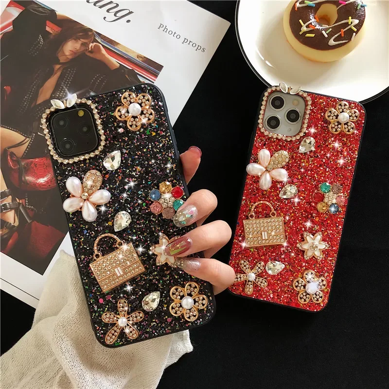 

Sparkling Jewelled Rhinestone Bling Diamond Pearl Soft Phone Case for IPhone 15Pro 14Plus 13 Pro 12 11Pro MAX XR 7 8