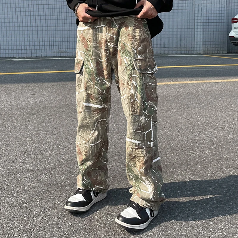 Men Jeans Camouflage Pockets Jeans Pant Hip Hop Camouflage High