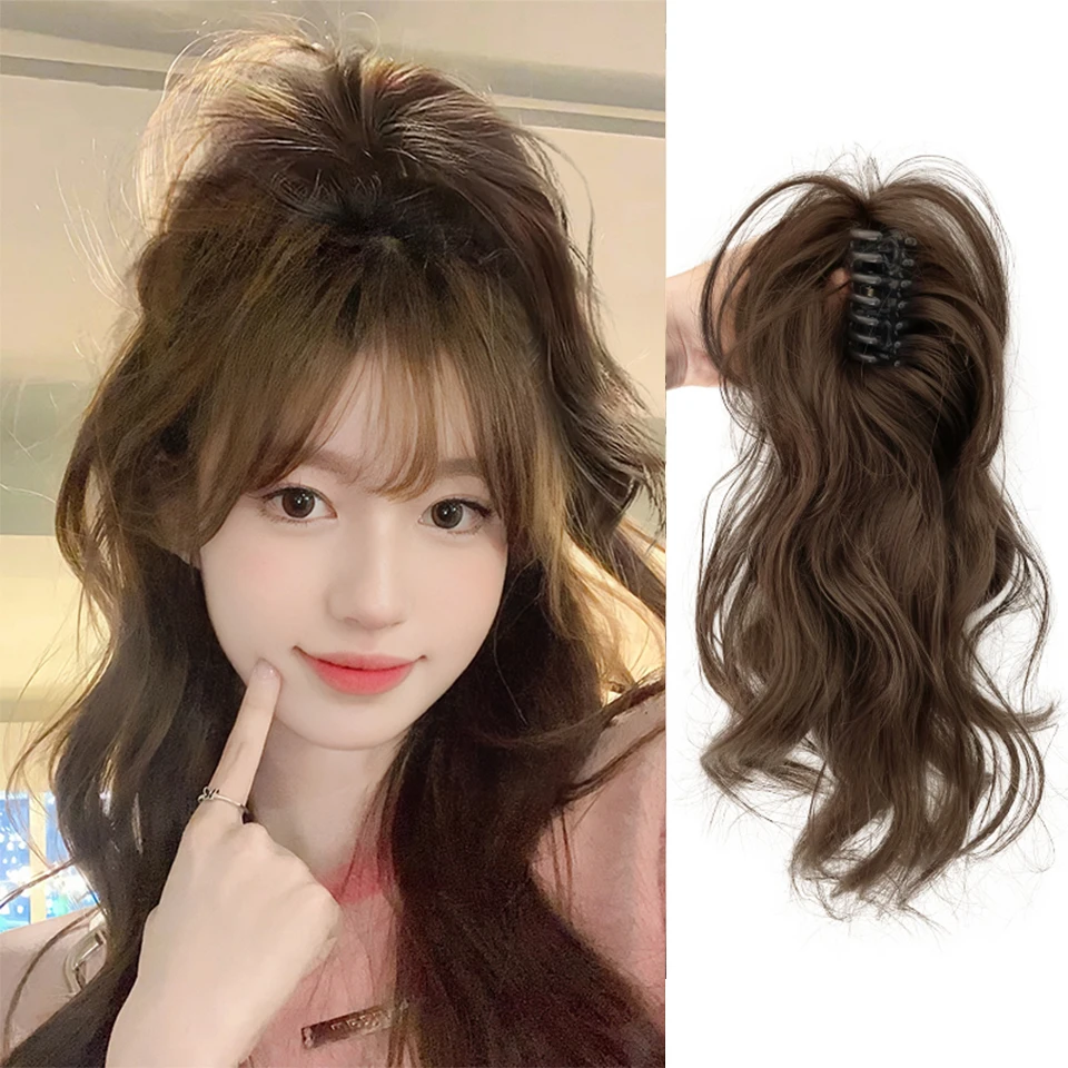 합성 클로 클립 포니테일 헤어 익스텐션, 짧은 컬, 자연 꼬리, 인조 모발, 여성 말 꼬리용, 검은색