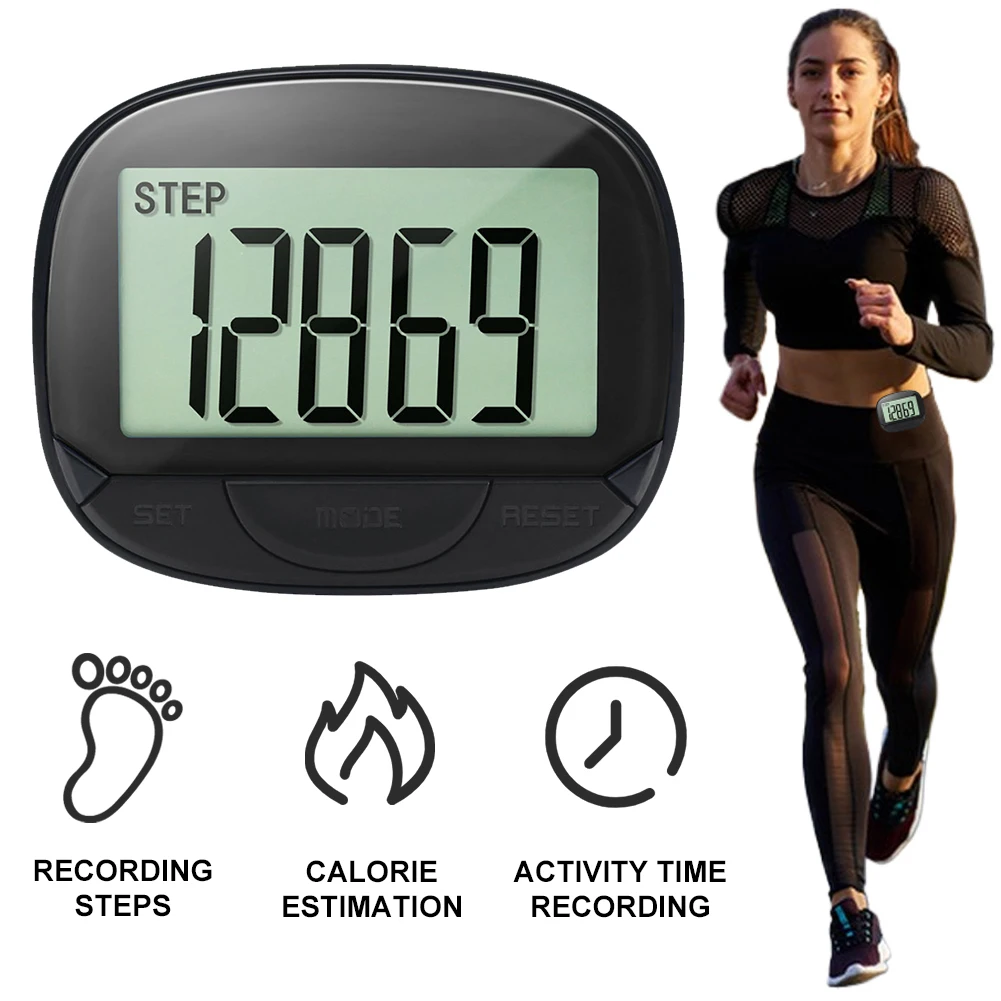 Clip-On Pedometer Step Counter Digital Display Calorie Pedometer Large Screen Multifunctional for Outdoor Sports