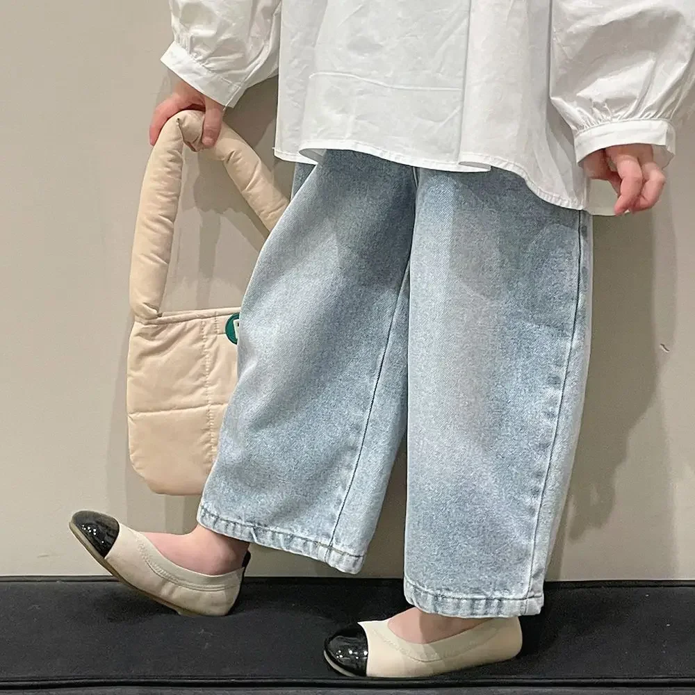 Cotton Girls Pants Elastic Waist Ankle Length Loose Straight Clean Solid Soft Comfortable Girls pants,girls trousers,kids pants