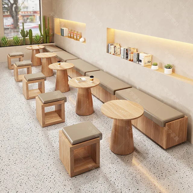 Q92 Milk Tea Shop Cafe Solid Wood Card Seat Sofa