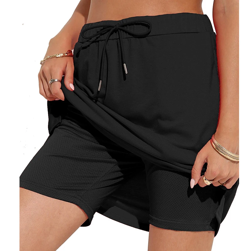 

Solid Tennis Skirt With Pants Oversize Sports Skirts For Women 2023 New Fashion Big Size High Waist Half Dress Free Shipping