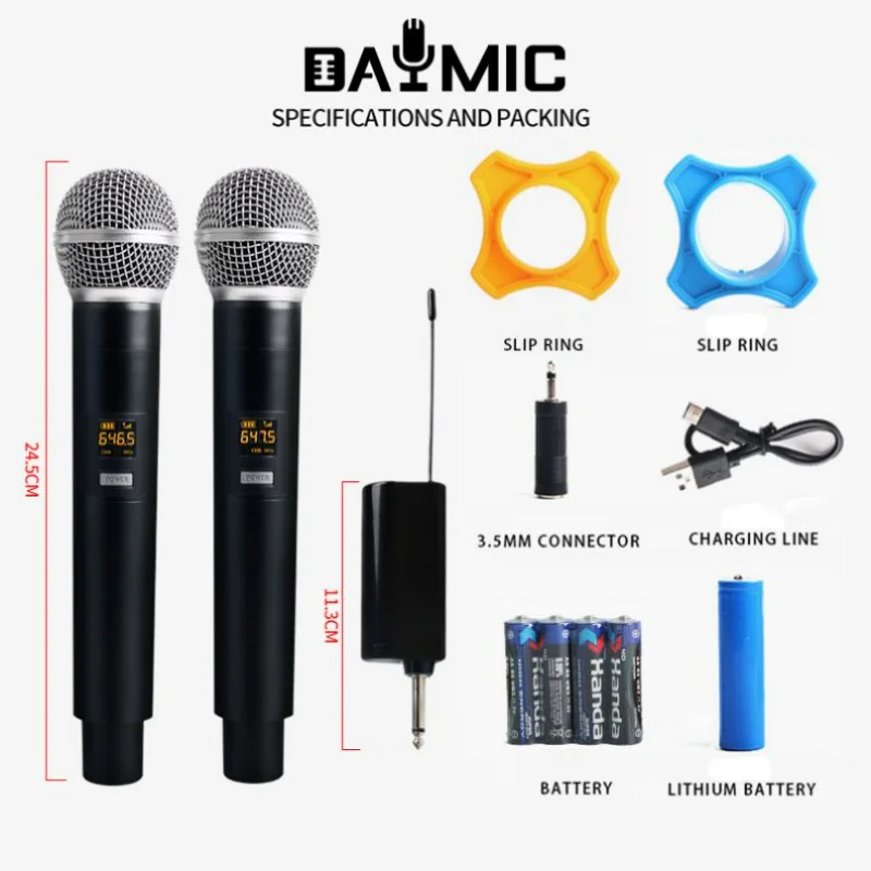 

AOSHEN WH02 2 Channel 6.5mm 3.5mm UHF Wireless Microphone for Sound Card Audio Mixer Computer Podcasting YouTube Karaoke