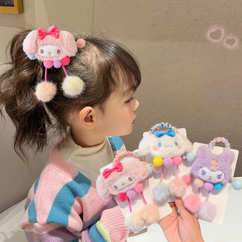 

Sanrio Hello Kitty Kuromi Girls Hairball Headband Cinnamoroll Cute High Elastic Durable Leather Band Hair Bands Hair Accessories
