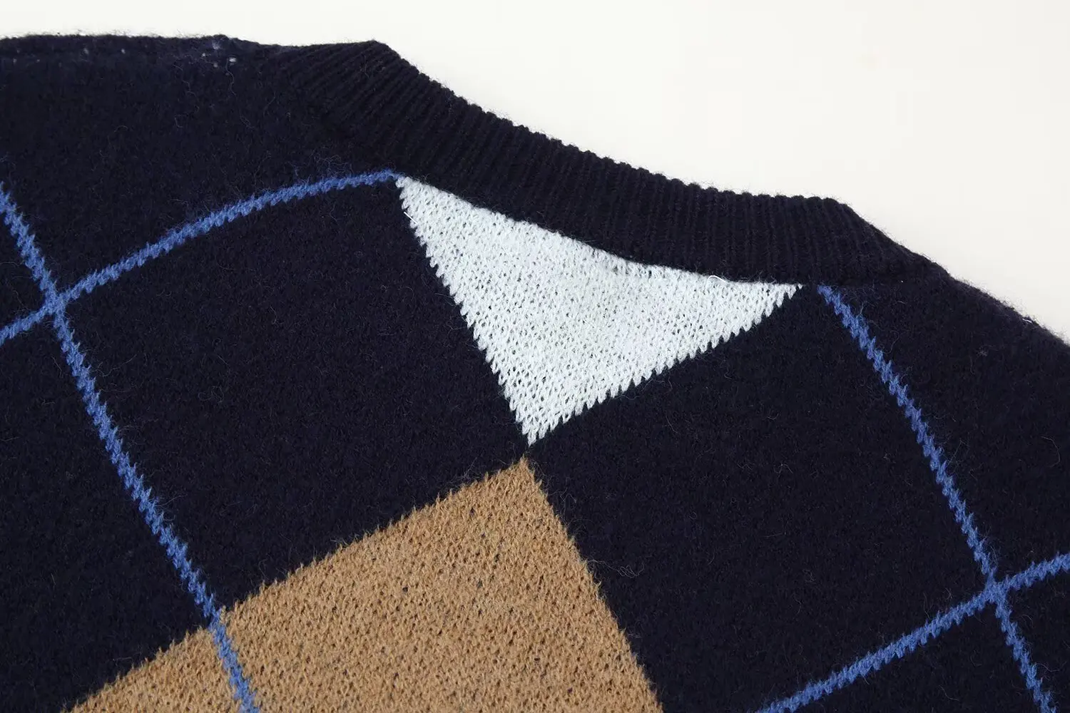 HH Damen Herbst Vielseitiger Rautenmuster-Pullover mit Langen Ärmeln, Rundhals-Oberteil im Casual-Streetstyle – Detail 11