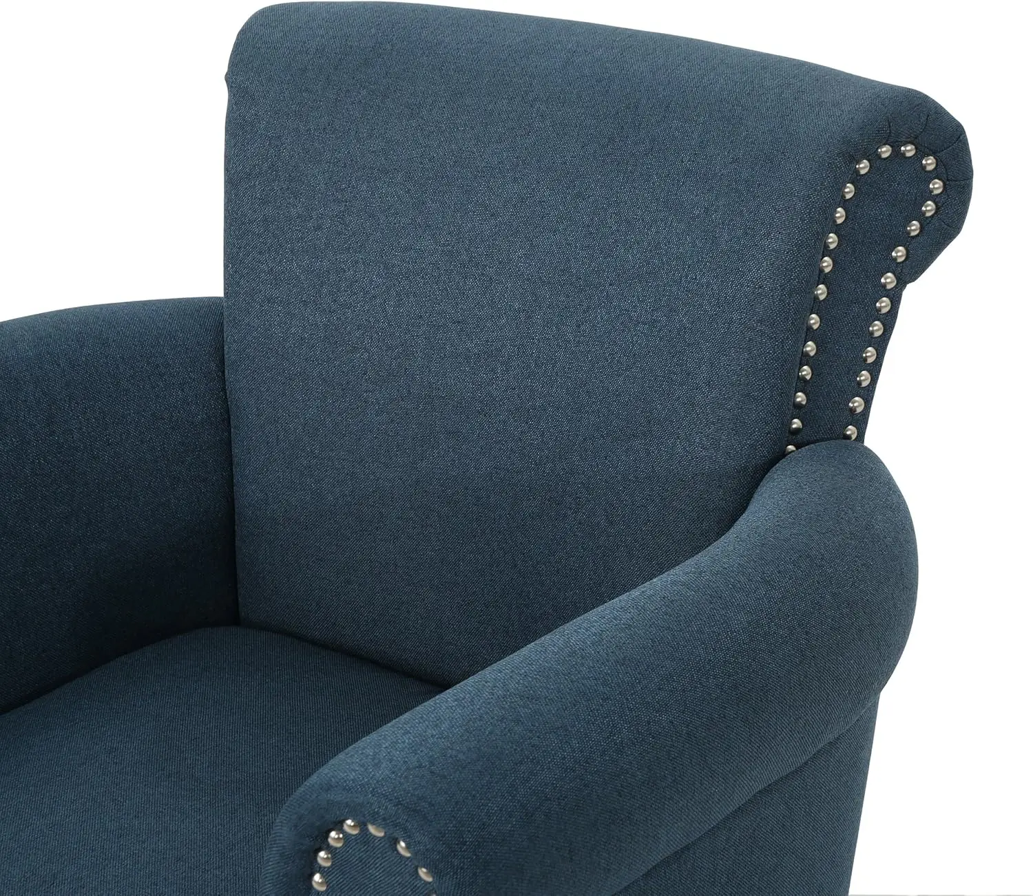 Brice Vintage Scroll Arm Studded Fabric Club Chair, Navy Blue
