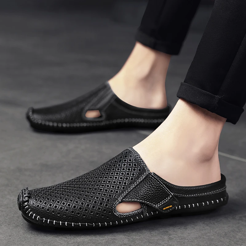 

Half Shoes For Men Leather Mules Men Casual Shoes Man Slides Loafers Slippers Sapato Social Masculino Mocassin Homme Chaussure