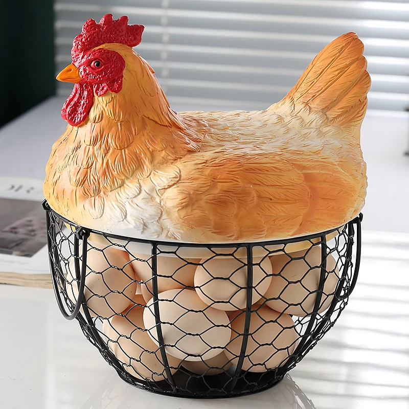 New Ceramic Egg Holder Chicken Wire Egg Basket Fruit Basket Collection  Ceramic Hen Oraments Decoration Kitchen Storage 19CMX22CM - AliExpress