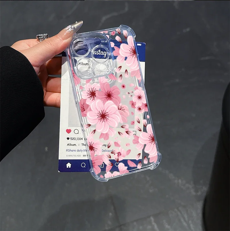 Pink Lily Blue Flower Shockproof Clear Phone Case
