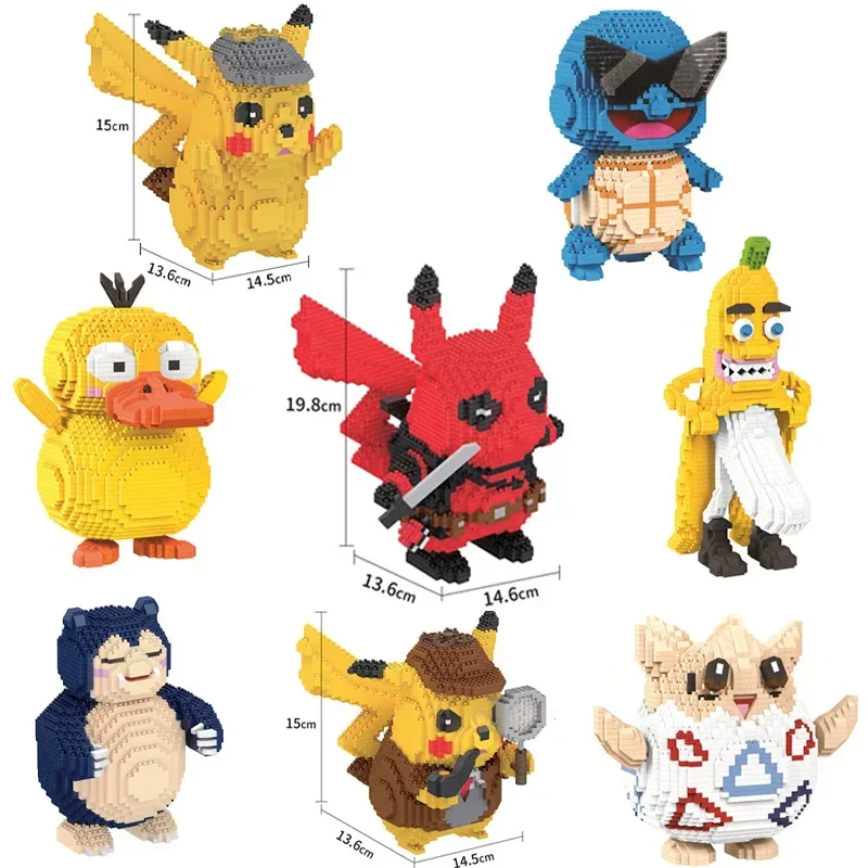 

New Pokemon Building Blocks Cartoon Snorlax Psyduck Pikachu Anime Ball Pikachued Diamond Mini Bricks Toy for Kids Birthday Gifts