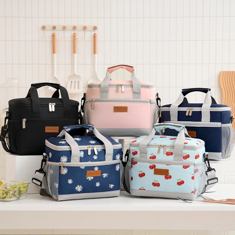Spacious Dual-Compartment Insulated Lunch Tote with Portable Handle and Shoulder Strap