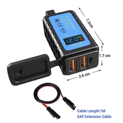 Universal Waterproof Motorcycle USB Charger with Quick Charge 3.0 and Voltmeter (MOS - 2USB)