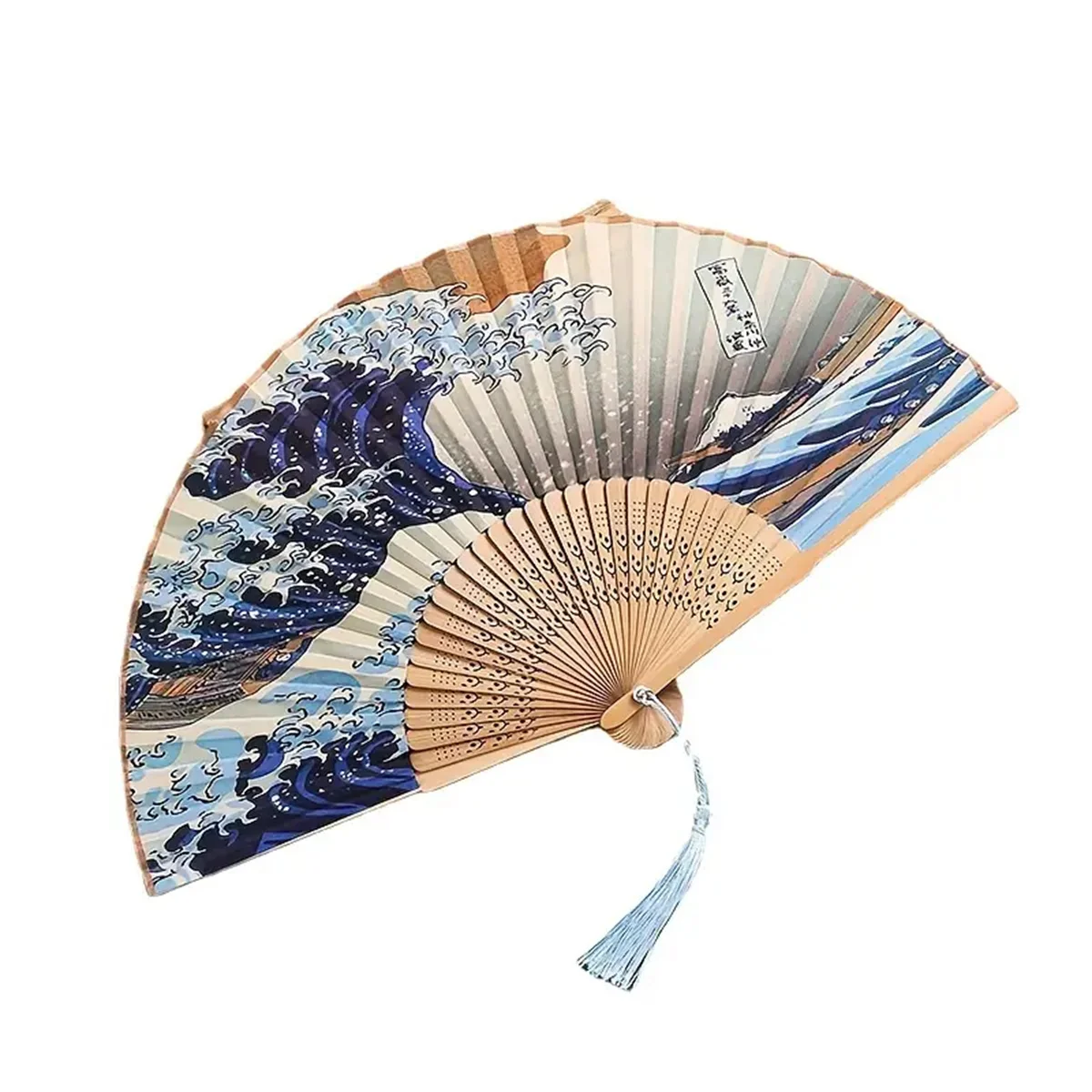 1pc, Japanese Folding Fan Handmade Decorative Kanagawa Wave Foldable Fan thumbnail 3