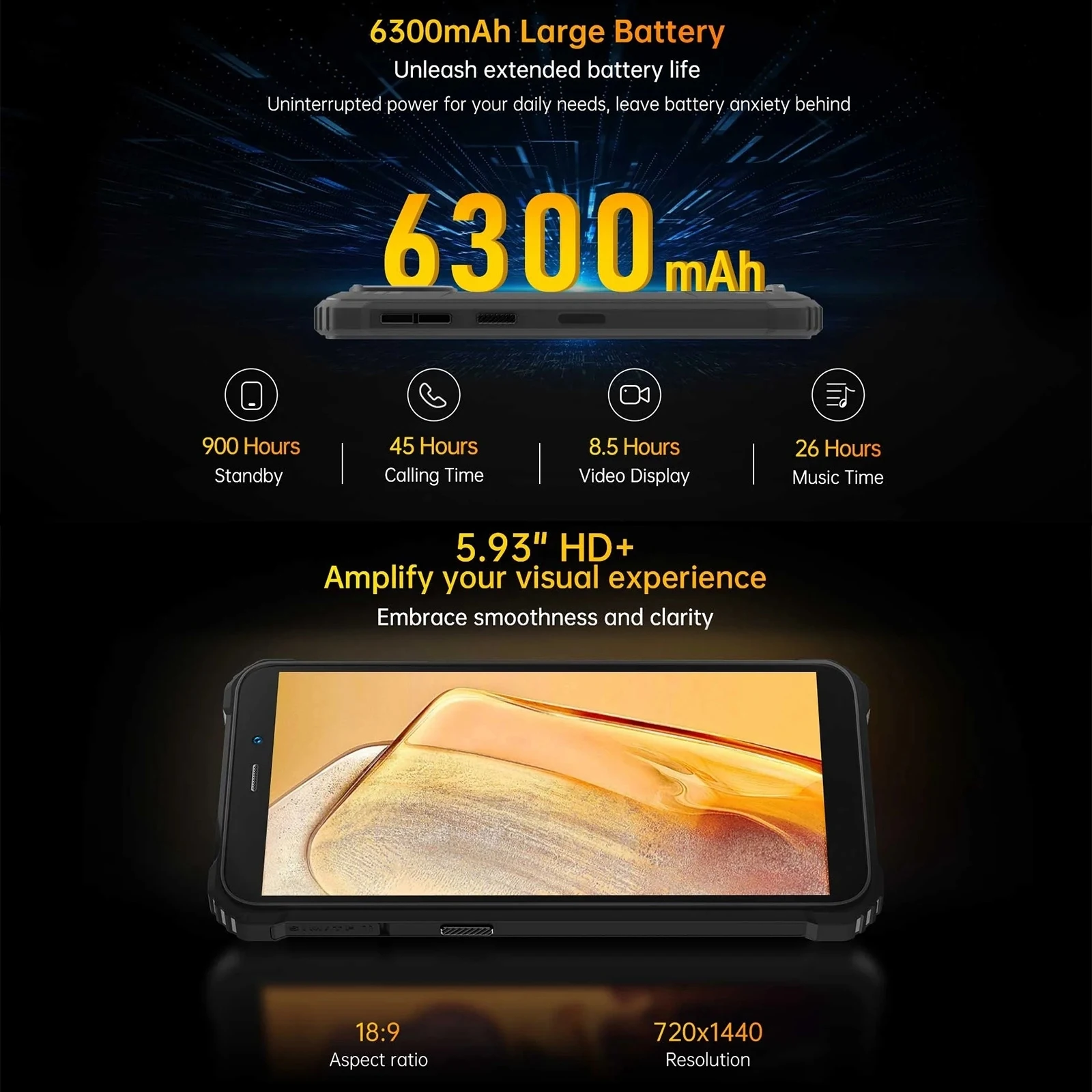 Oukitel WP32 Rugght Phone 4GB+128GB 5.93'' FHD+ Display IP68 6300mAh Android 13 Unisoc Tiger T606 Octa-core NFC 4G Smartphone