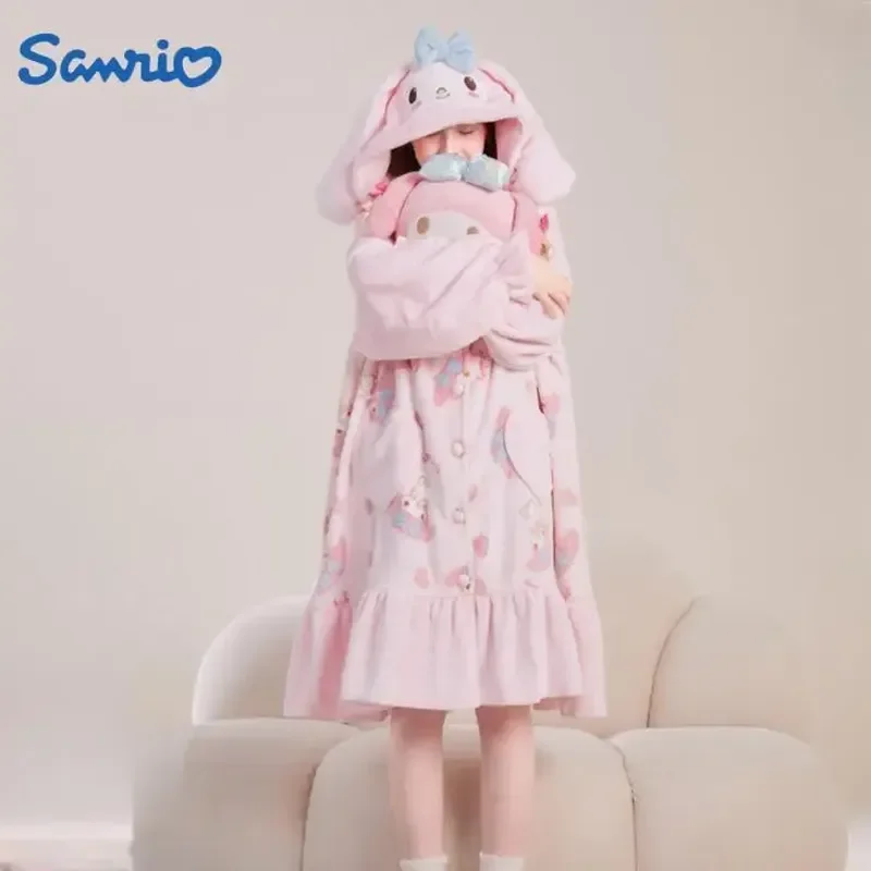 

2023 New Melody Nightgown Pajama Set Two Piece Winter Coral Fleece Plus Fleece Thickened Home Suit Can Be Outworn As A Gift