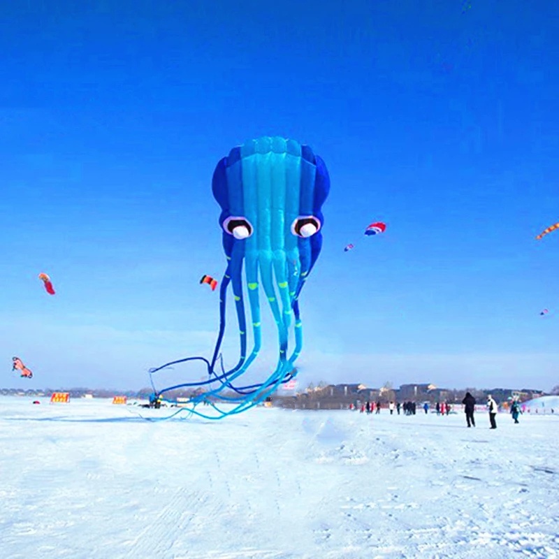 free shipping high quality soft kite blue octopus ripstop nylon kite reel fly in sky weifang kite surfing outdoor toys factort