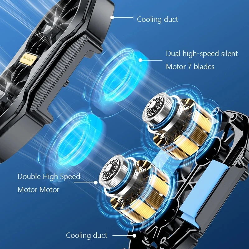 Phone Cooler Mobile Radiator Cell Phone Fan FS01 Dual Fan Rechargeable Mobile Phone Cooler Stronger Cooling Air Phone Radiator Mini Back Clip USB Radiator For 62-92mm