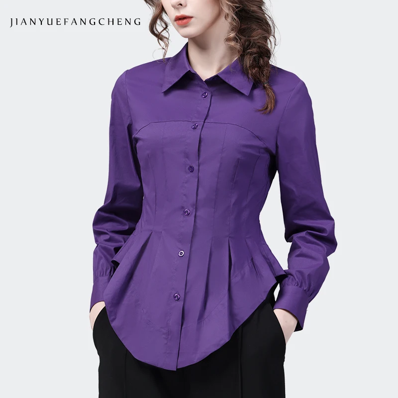 LYSSE Womens Purple Stretch Pocketed Back Pleat Cuffed Sleeve Collared Wear To Work Button Up Top main image 1