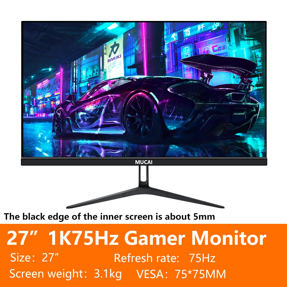 MUCAI N270E 27 ġ , 75Hz ÷, IPS ũž LED ǻ, 繫 FHD ȭ 16:9, Ŀ , VGA, HDMI ȣȯ, 1920x10
