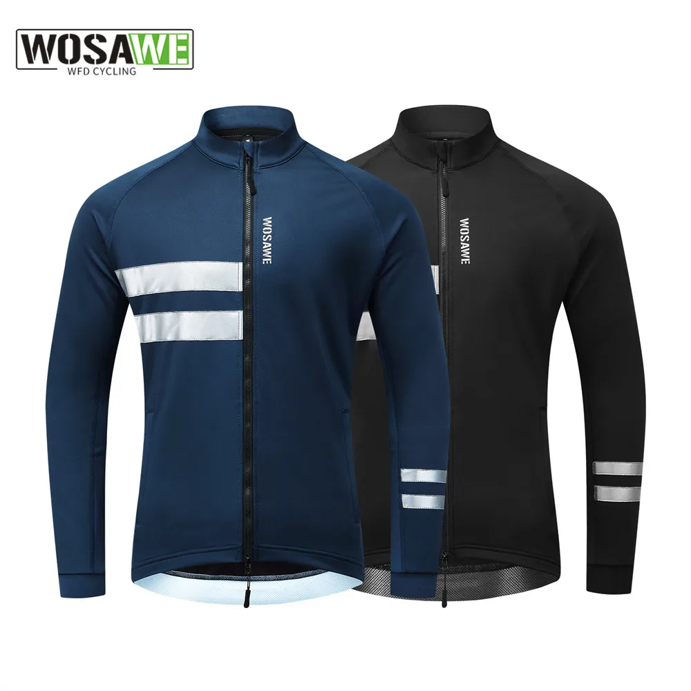 WOSAWE Cycling Wear Thermal Fleece Cycling Jacket Men Winter Bicycle Clothing MTB Long Sleeve Tops Road Bike Jersey Wool Shirts