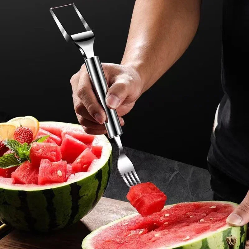 2-In-1 Watermelon Fork Slicer Watermelon Slicer Cutter Stainless Steel Fruit Fork Fruits Tools for Kitchen Family Party Camping vegetable slicer fruit slicer onion slicer vegetable cutter food slicer potato slicer apple slicer