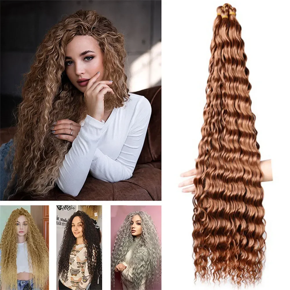 Synthetic Loose Deep Wave Braiding Hair Extensions 28 Inch Water Wave Ombre Blonde Twist Crochet Curly