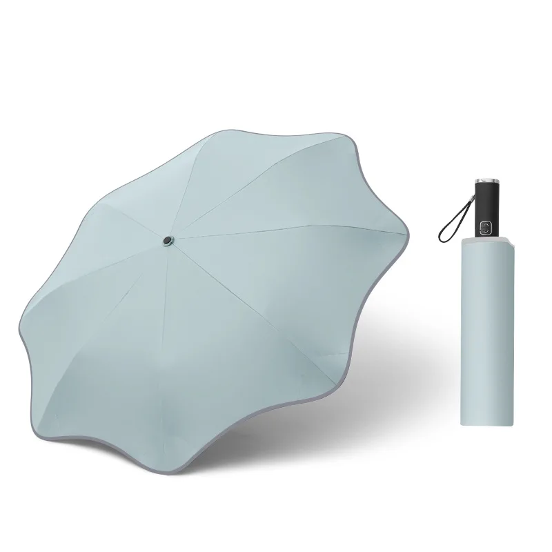 

The New Rounded Automatic Three-fold Umbrella Reflective Strip Black Glue Sunscreen Sunny and Rainy Dual-use Parasol