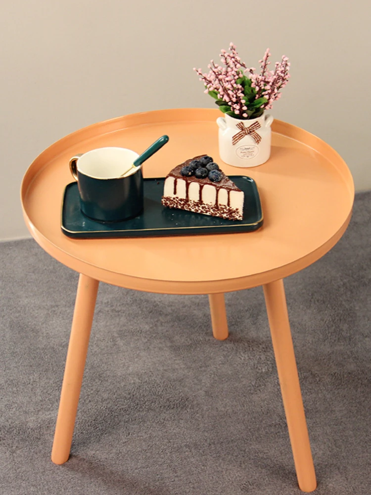 

Nordic Mini Round Table, Wrought Iron Pan Wooden Leg Small Side Table, Modern Simple Sofa, Small Coffee Table Next To Bed