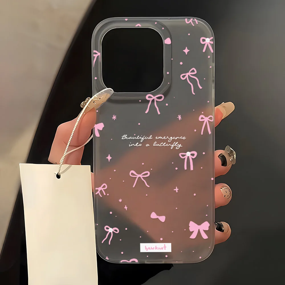 Pink Bow Shockproof Silicone Phone Case - Soft Matte Cover