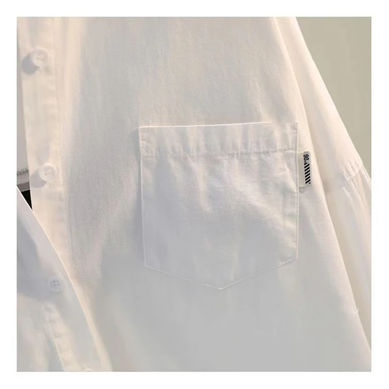 Letter Print Patchwork Casual Simple Streetwear Oversized Shirts Spring Autumn White Long Sleeve Tops Blouses for Women Clothing