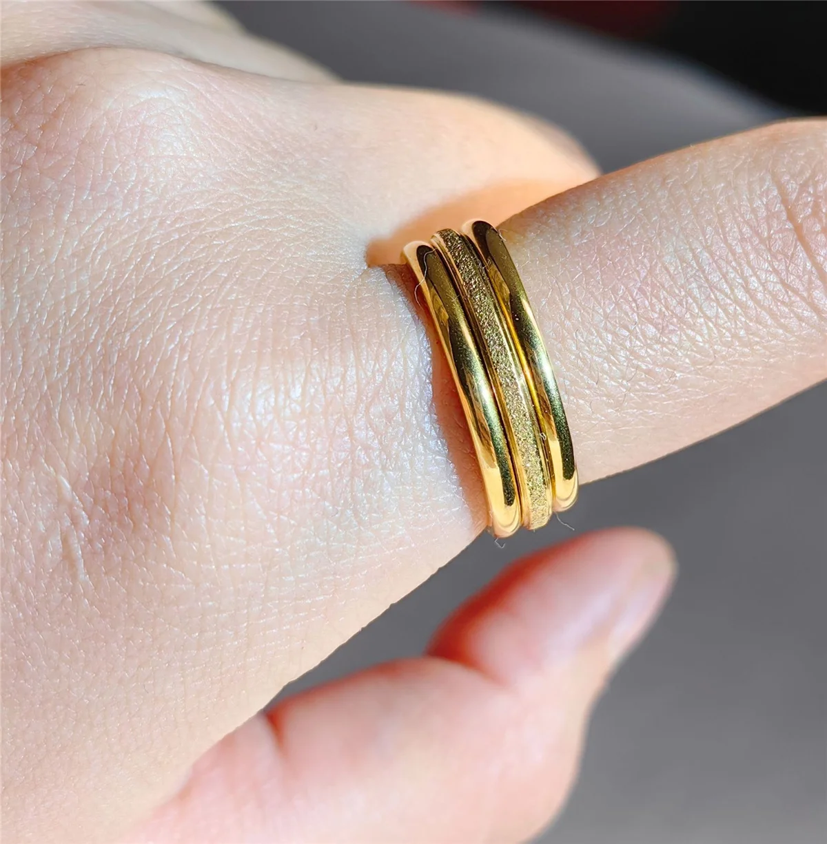 Vintage 18K Gold Plated Stainless steel Rings for Women Fashion Jewelry Gift Simple Ring 3Pcs/set