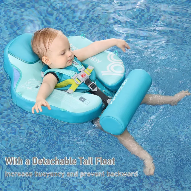 Mambobaby Non-Inflatable Baby Float with Canopy Waist Swimming Chest Floater with Tail Float Trainer Pool Toys 5