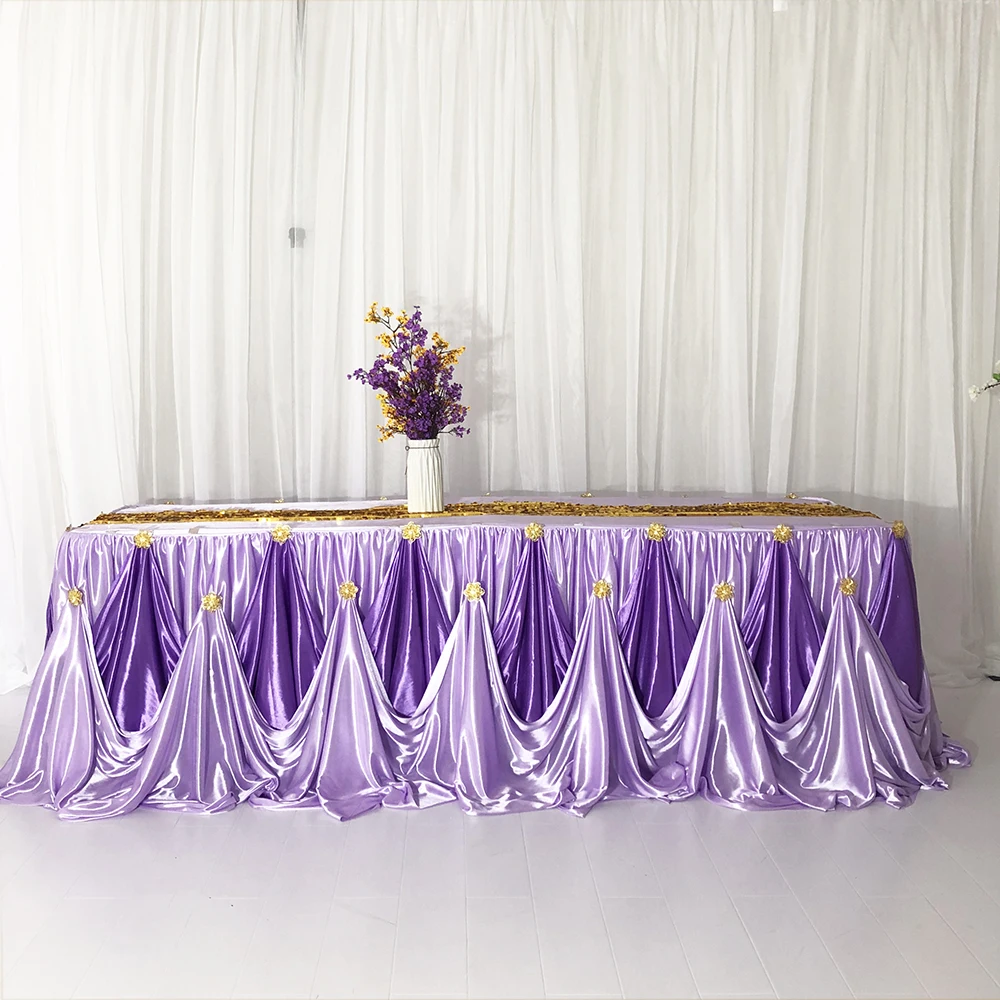 Ice Silk Table Skirt With Luxury Brooch For Wedding Party Birthday Decoration