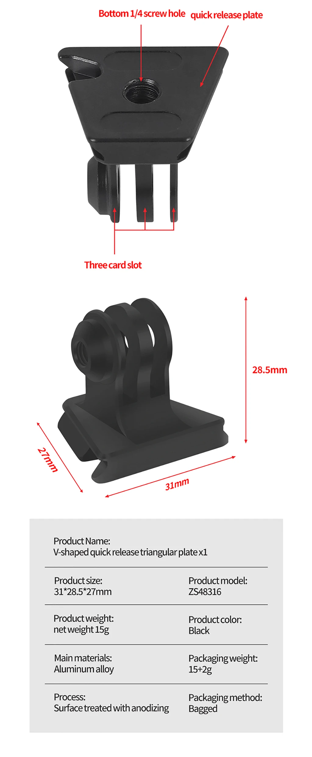 V Mount Plate Quick Release Clamp Fast Switch 1/4 Screw for Gopro13 Insta360 X5