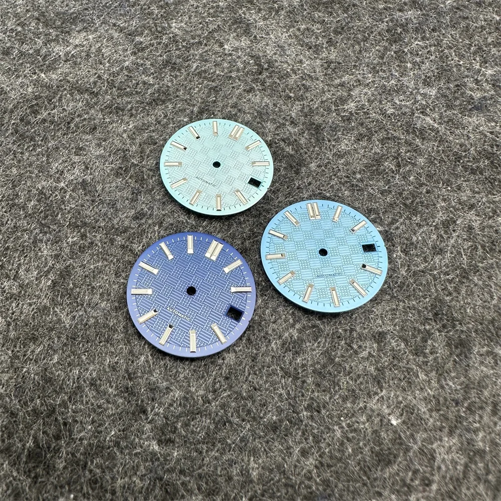 Watch Dial Accessories Watch Face Accessories 28.5mm Watch Dial Green Luminous Diving Watch Faces For NH35/NH36 Movement Pattern of Squares Accessories