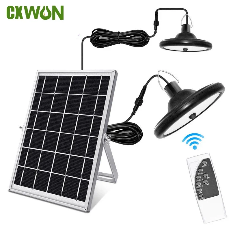 Double Head Solar Pendant Light Outdoor Indoor Solar Shed Light PIR Motion Sensor Solar Lamp Dimmable Garage Yard Patio Garden